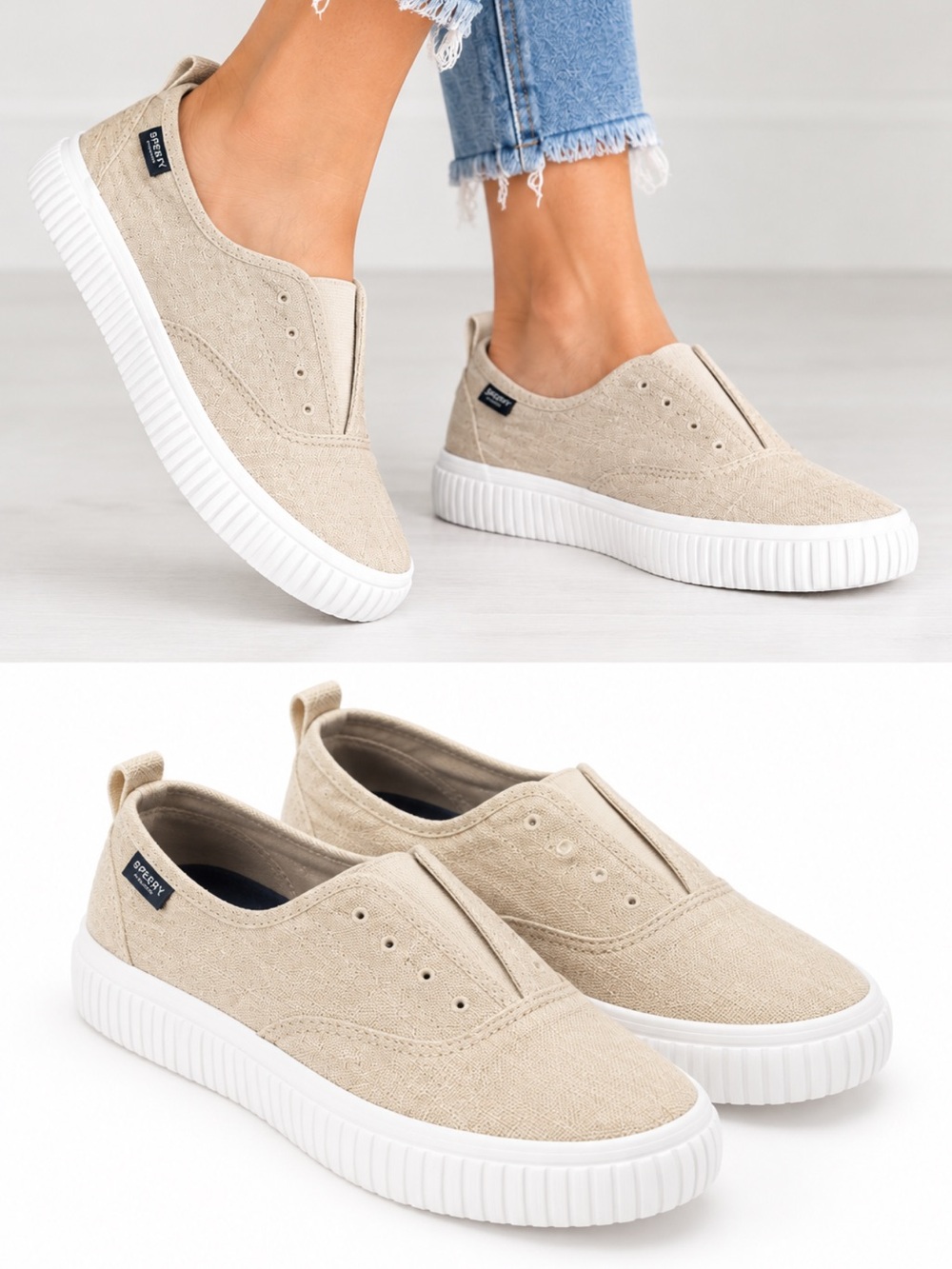 Sperry Crest Creeper CVO Tan Slip On Canvas Sneakers